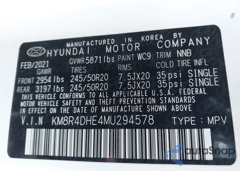 2021 Hyundai Palisade Sel z USA, uszkodzony, nr VIN KM8R4DHE4MU294578